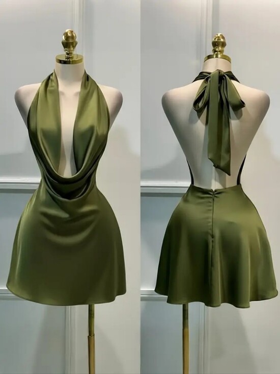 Dresses & Skirts - Women'S Elegant Solid Color Satin Back Zipper Dress Backless Satin Dress